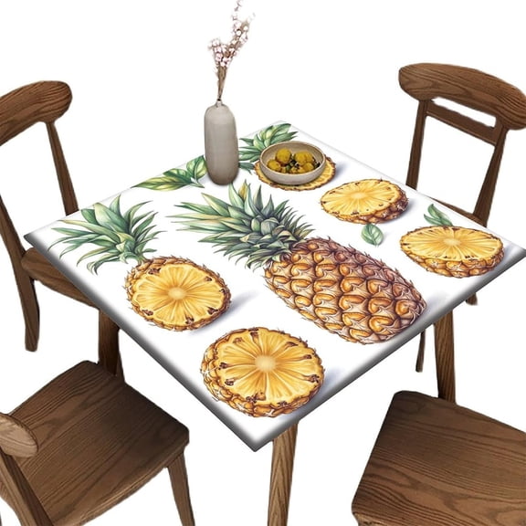 Fitted Folding Card Table Cloth, Pineapple Pattern Printed on Stain Resistant Elastic Table Covers, Great for Cafes & Offices, Fit for 32" x 32" Square Tables