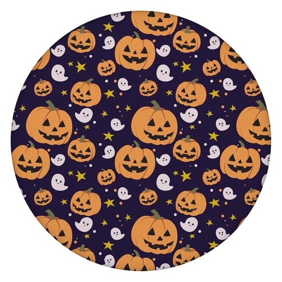 Fitted Halloween Round Tablecloth with Elastic Edge - 52 Inch Spooky Table Cover for Dining Kitchen Party, Washable