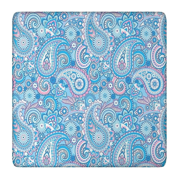 Fitted Hem Stretchable Square Table Cover 36x36, Bohemian Floral Pattern Tablecloth for Picnic Decor and Indoor Dining Room