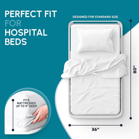 Fitted Hospital Bed Sheets Set of 3, Cotton Fitted Sheet with 200 Thread Count, Soft Standard Sheets for Hospital Bed Size: 36" x 80" x 9"