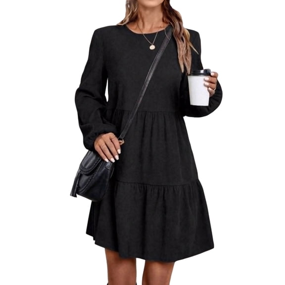 Fitted Knit Dress, Simple Round Neck Design for a Sleek Look, Essential Wardrobe Staple for Fall, Winter, and Transitional Weather. Black S