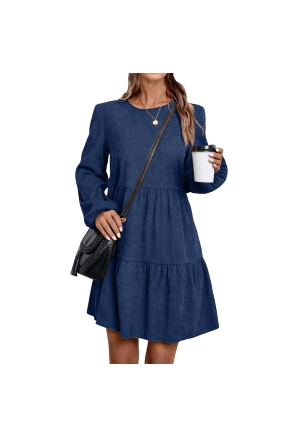 Fitted Knit Dress, Simple Round Neck Design for a Sleek Look, Essential Wardrobe Staple for Fall, Winter, and Transitional Weather. Dark Blue 2XL