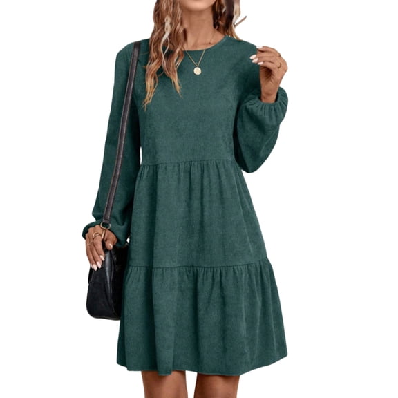 Fitted Knit Dress, Simple Round Neck Design for a Sleek Look, Essential Wardrobe Staple for Fall, Winter, and Transitional Weather. Dark Green XL
