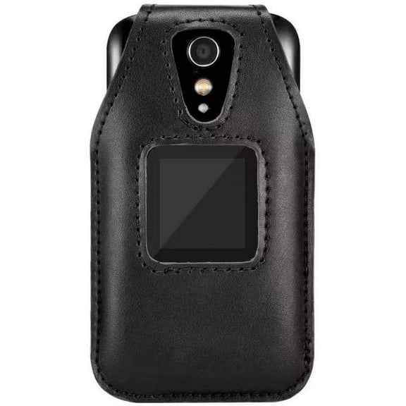 Fitted Leather Case for GreatCall Lively Flip Model: 4053S, Features: Rotating Belt Clip, Screen & Keypad Protection, Secure Fit - Black