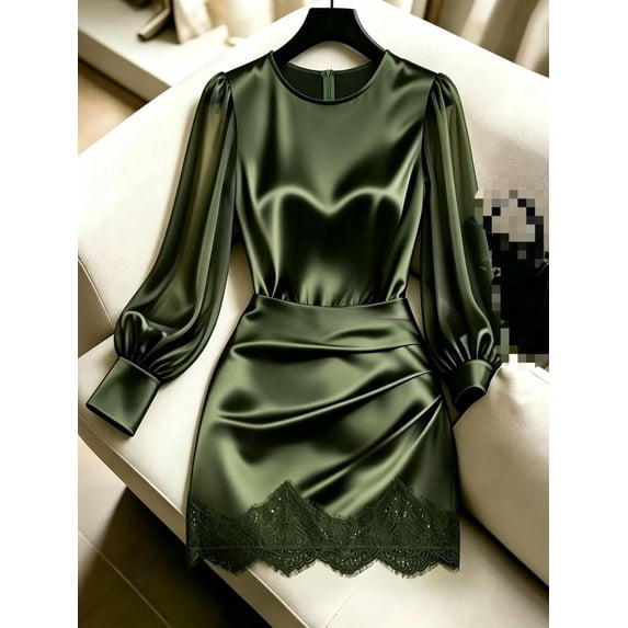 Fitted Long Sleeve Mini Dress with Lantern Sleeves and