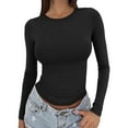 thumbnail image 1 of Fitted Long Sleeve Shirt Women! Comdrip Women's Long Sleeved Round Neck Slim Bottom Sweater 2025 Basic Clothing for Outdoor Wear Sports Top Crop Tops for Women Black M, 1 of 6