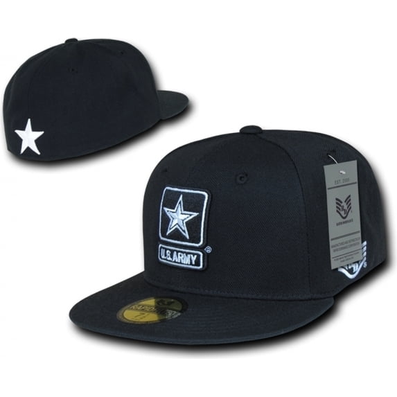 Fitted Military Caps, Army, Black, 7 3/4