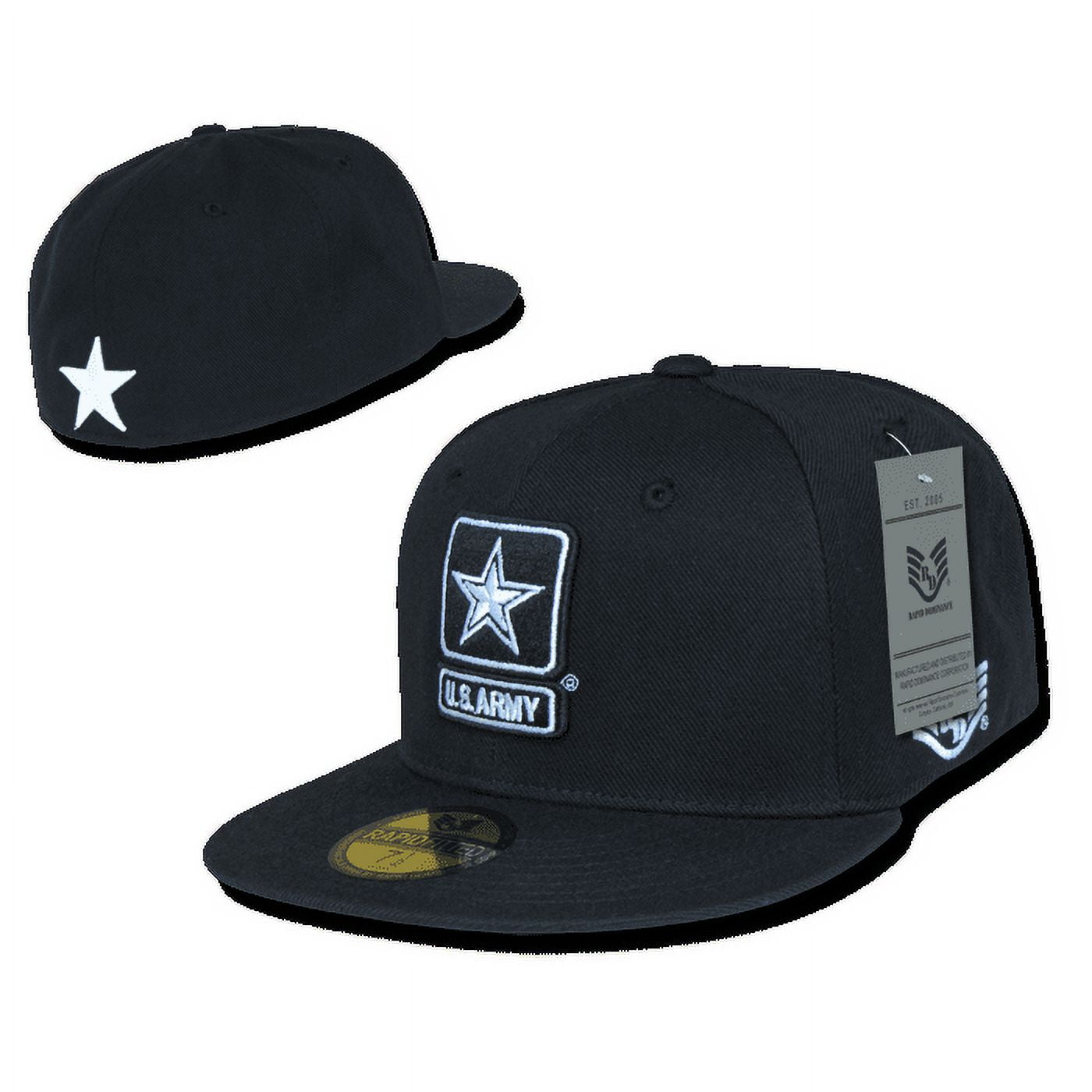 Fitted Military Flat Bill Caps Hats, US Army, Black, 7 1/8