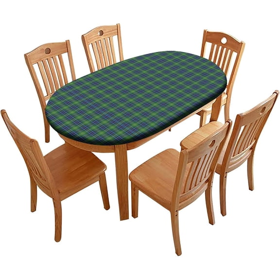 Fitted Oval Tablecloth with Elastic Edge, Green Plaids Pattern Washable Wipeable Table Cloth, for Indoor Outdoor Party Dinner Patio, 48" W x 68" L Oval Table