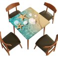 thumbnail image 1 of Fitted Polyester Tablecloths Square, Beach Shell Starfish Elastic Edge Home Decor Tablecloth, Stain & Wrinkle Resistant Table Cover for Garden Patio Picnic Use, Fit for 36" x 36" Square Table, 1 of 4