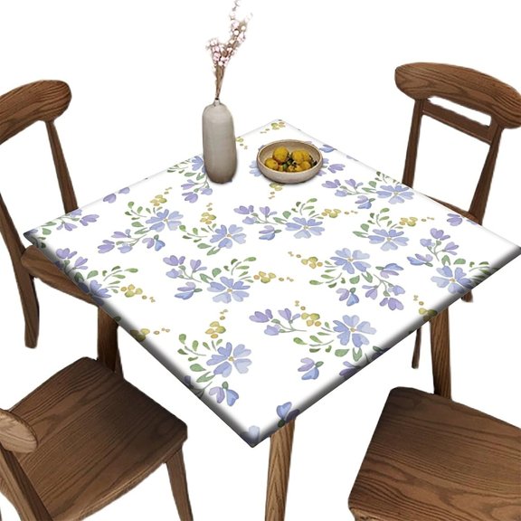 Fitted Polyester Tablecloths Square, Fit for 36" x 36" Square Table, Flower Vector Elastic Edge Decorative Tablecloths, Splashproof Washable Table Clothes for Living Room Kitchen Use