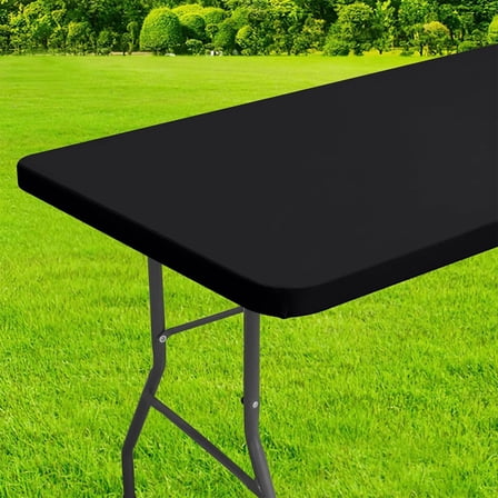 Fitted Rectangle Tablecloth 30 x 48 Inch Elastic Table Cloth for Table, Stretch Spandex Table Cover Washable Polyester Table Top Cap Cover for Dining Picnic Camping Indoor and Outdoor, Black