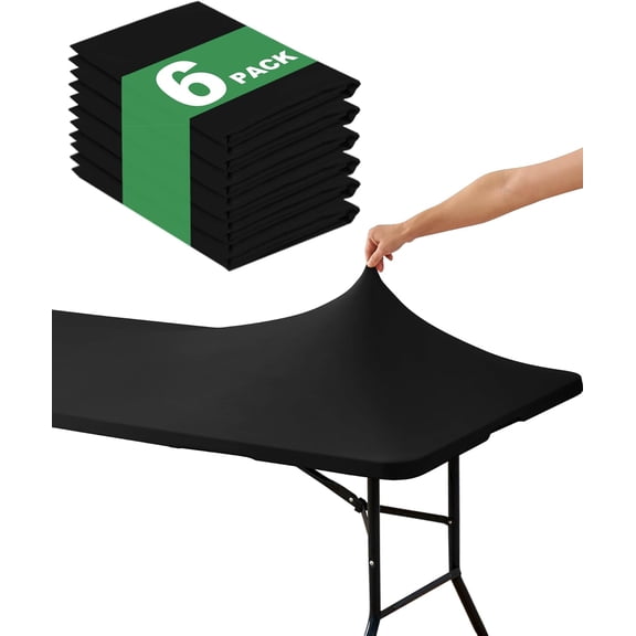 Fitted Rectangle Tablecloth 6 Pack 8 Foot Elastic Stretch Water-Resistant Reusable Table Cover Black 96 Inch L x 30 Inch W Bestseling
