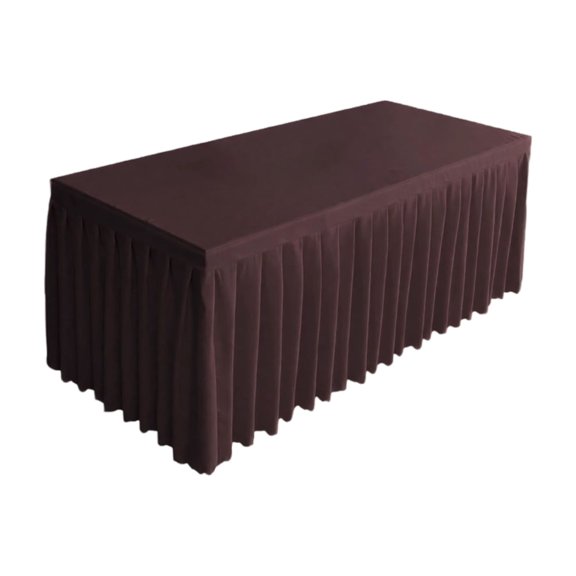 Fitted Rectangle Tablecloth with Wrinkle-Resistant Polyester and Ruffle Skirt, 4Ft (47 X 24 X 29.5 Inches), Brown, for Folding Tables
