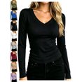 thumbnail image 1 of Fitted Ribbed Knit Long Sleeve T-Shirt for Women V-Neck Slim Fit Basic Layering Casual Everyday Fall Winter Top, 1 of 7