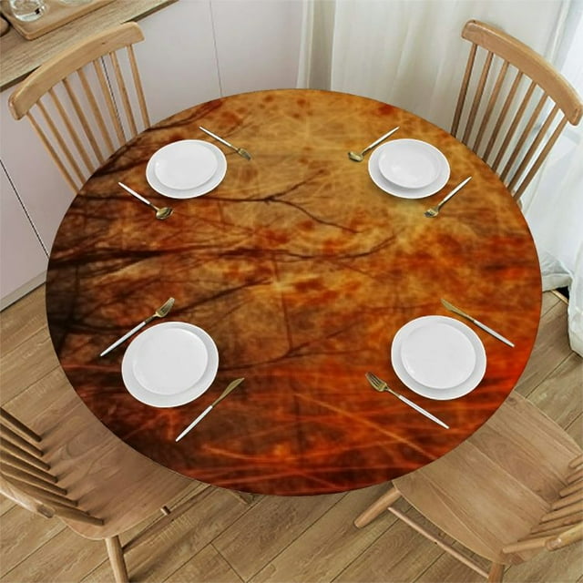 Fitted Round Table Cloth Bright Red Orange Gold Brown Black Monochrome 