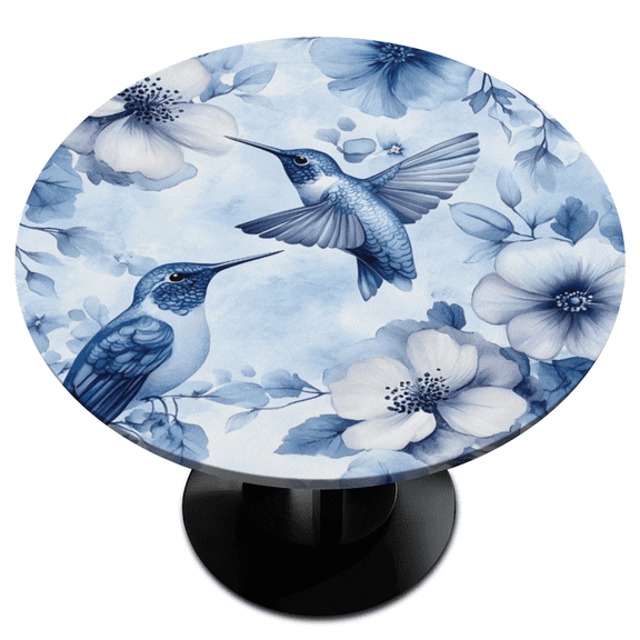 Fitted Round Table Cover with Elastic Edge,36-42 Inch Blue Bird Tablecloth, Tear & Fade Resistant Fabric Tablecloth for Indoor Outdoor Use