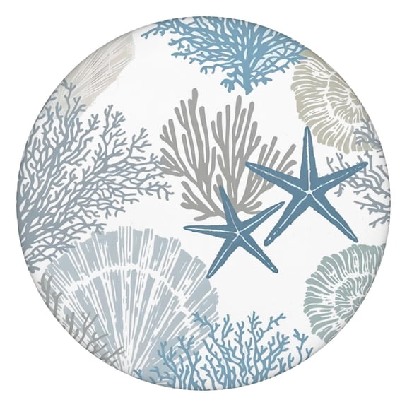 Fitted Round Table Cover with Tropical Beach Coral & Fish Pattern - Waterproof Spill-Proof Elastic Tablecloth for Outdoor Use