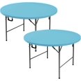 thumbnail image 1 of Fitted Round Table Covers 48 Inch-2 Pack Light Blue Elastic Spandex Table Cloth-Small Stretch Folding Circle Tablecloths Topper Cap for Kitchen Dining Commercial Party Picnic Event Banquet, 1 of 17