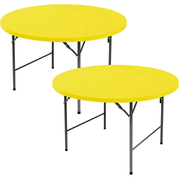 Fitted Round Table Covers 60 Inch-2 Pack Yellow Elastic Spandex Table Cloth-Small Stretch Folding Circle Tablecloth Topper Cap for Kitchen Dining Commercial Party Picnic Event Banquet Tables