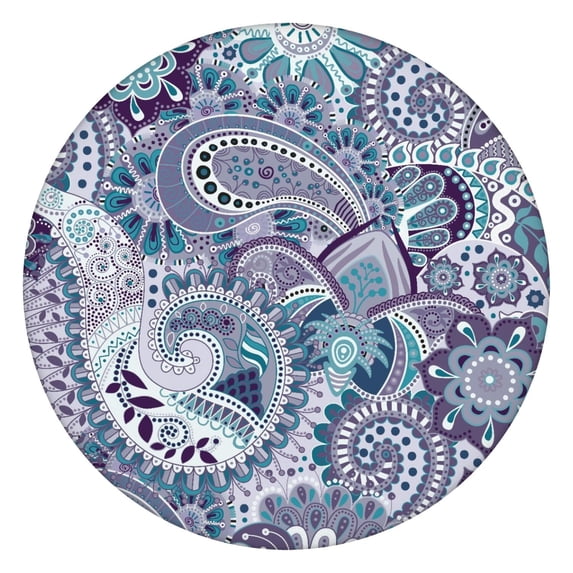 Fitted Round Tablecloth 44 Inch with Elastic Edge, Durable Waterproof Oxford Fabric, Paisley Pattern for Kitchen or Outdoor