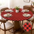 thumbnail image 1 of Fitted Round Tablecloth 45"-56", Waterproof Wipe Clean PVC Table Cover with Flannel Backing, Elastic Edge for Indoor Outdoor Dining, Black Red, 1 of 7