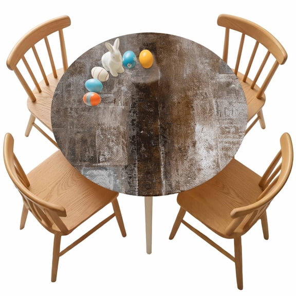Fitted Round Tablecloth Brown Paint Textured Elastic Stretch Table Cover,Waterproof Oil Proof Table Cloth for Dinner,Outdoor,Picnic, 55"- 60" DIA Abstract Rustic Earthy Tones