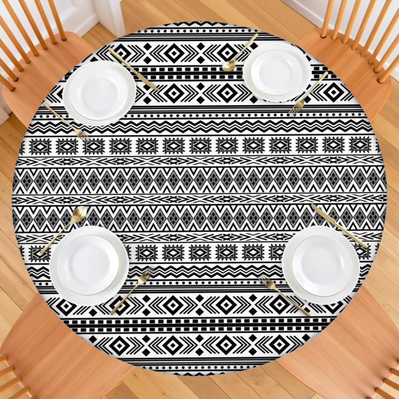 Fitted Round Tablecloth, Elastic Edge Design, Suitable for Round Tables Ranging from 36 in to 44 in,Round Outdoor Tablecloth,Bohemian,Easy Clean & Stain Resistant