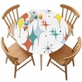 thumbnail image 1 of Fitted Round Tablecloth Mid Century Modern Elastic Stretch Table Cover,Waterproof Oil Proof Table Cloth for Dinner,Outdoor,Picnic, 45"- 54" DIA White Teal Orange Yellow, 1 of 9