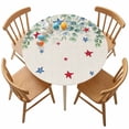 thumbnail image 1 of Fitted Round Tablecloth Patriotic 4th of July Elastic Stretch Table Cover,Waterproof Oil Proof Table Cloth for Dinner,Outdoor,Picnic, 55"- 60" DIA Red Blue Stars Eucalyptus Leaves Beige, 1 of 9