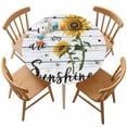 thumbnail image 1 of Fitted Round Tablecloth Sunshine Wood Grain Elastic Stretch Table Cover,Waterproof Oil Proof Table Cloth for Dinner,Outdoor,Picnic, 36"- 44" DIA Sunflower, 1 of 9