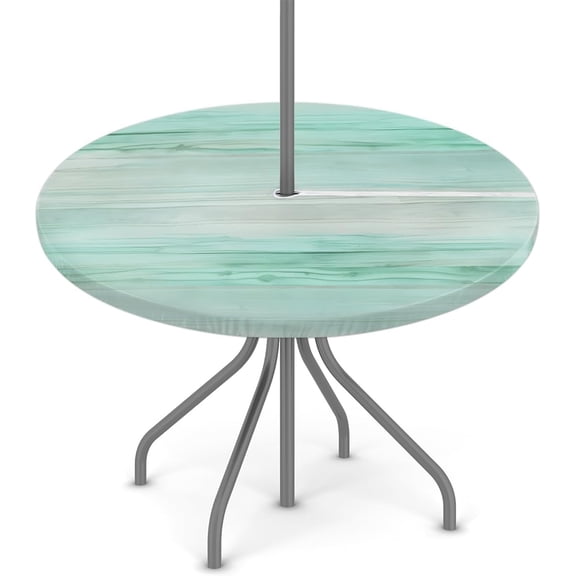 Fitted Round Tablecloth with Umbrella Hole and Zipper Green Stripes Texture Outdoor Elastic Table Cloth 36"-44" Oil-Proof Waterproof Gradient Patio Table Cover for Party Outdoor