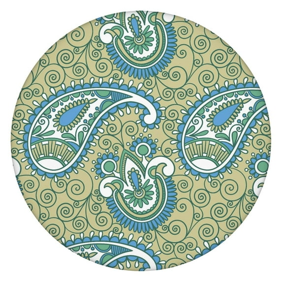 Fitted Round Tablecloth Waterproof Oxford Fabric, Elastic Hem, 45–52 Inch Diameter, Paisley Print, Ideal for Dining or Picnic