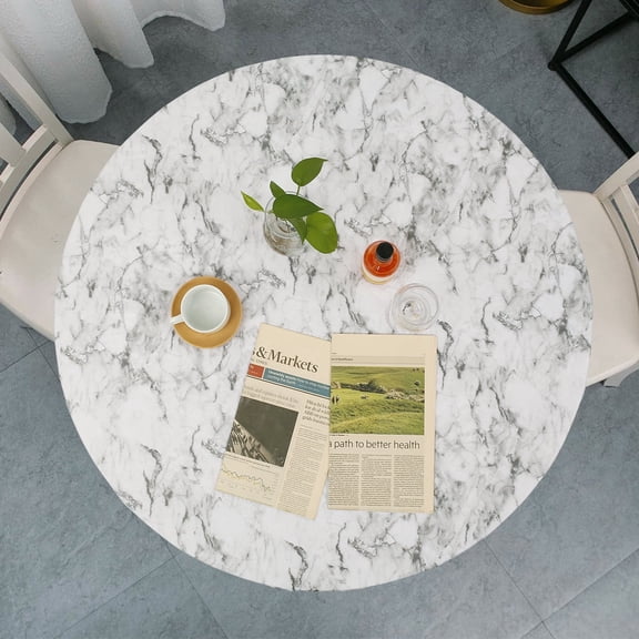 Fitted Round Tablecloth for 23"-30" Tables, Waterproof Wipeable Vinyl Elastic Table Cover with Flannel Backing
