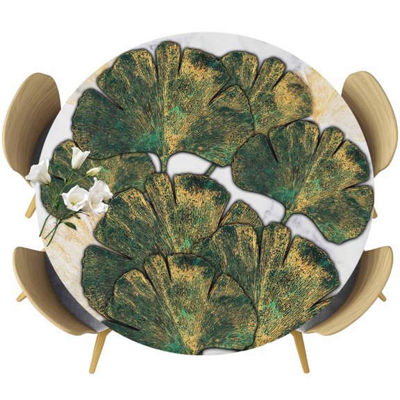 Fitted Round Tablecloths Elastic Edged Table Covers 36"-44",Abstraction Almond Leaves Waterproof Dining Room Table Cloth