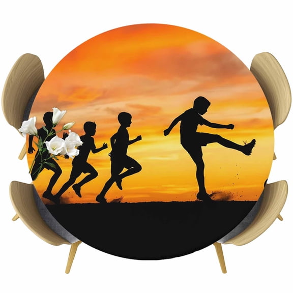 Fitted Round Tablecloths Elastic Edged Table Covers 36"-44",Football Sports Competition Waterproof Dining Room Table Cloth