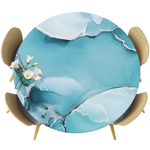 Fitted Round Tablecloths Elastic Edged Table Covers 45"-54",Metallic Marble Texture Pattern Waterproof Dining Room Table Cloth