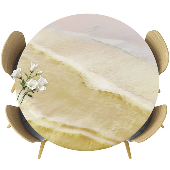 Fitted Round Tablecloths Elastic Edged Table Covers 55"-60",Gradient Ginger Waves Waterproof Dining Room Table Cloth