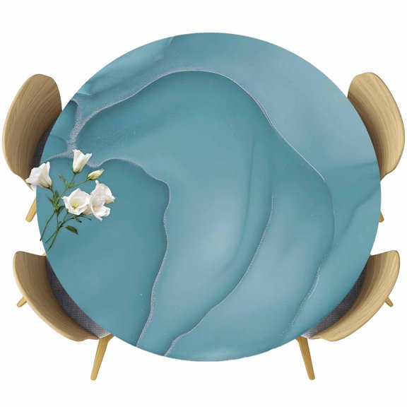 Fitted Round Tablecloths Elastic Edged Table Covers 55"-60",Mint Green Marble Fluid Art Waterproof Dining Room Table Cloth