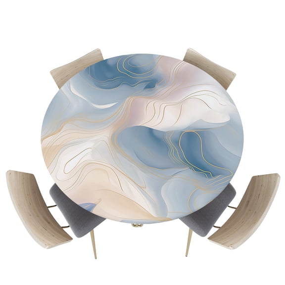 Fitted Round Tablecloths Table Covers 36-44in,Abstract Ombre Marble Texture Waterproof Elastic Edged Table Cloth for Kitchen Dining Holiday Party Tables Decor,Modern Stone with Gold Line