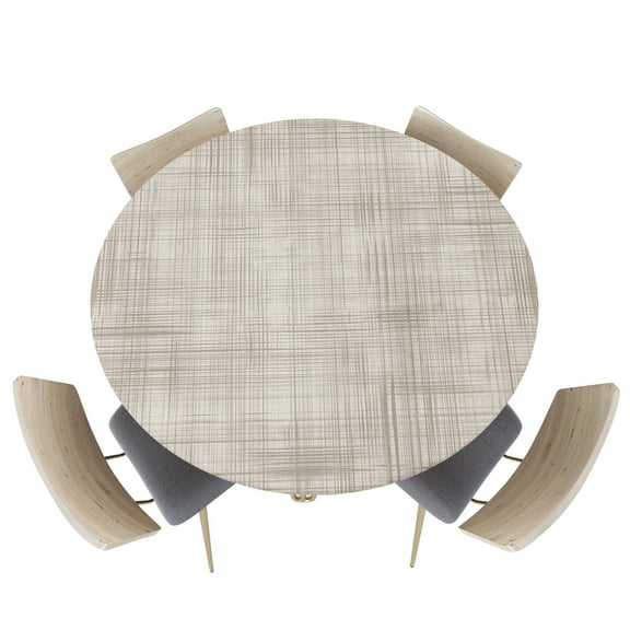 Fitted Round Tablecloths Table Covers 36-44in,Farm Rustic Burlap Linen Texture Waterproof Elastic Edged Table Cloth for Kitchen Dining Holiday Party Tables Decor,Vintage Lattice Lines Stripe