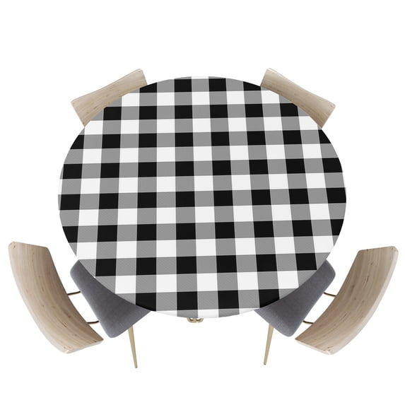 Fitted Round Tablecloths Table Covers 36-44in,Farmhouse Black and White Buffalo Plaid Waterproof Elastic Edged Table Cloth for Kitchen Dining Holiday Party Tables Decor,Farm Lattice Tartan