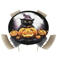 thumbnail image 1 of Fitted Round Tablecloths Table Covers 36-44in,Halloween Scary Pumpkin Ghost Face Waterproof Elastic Edged Table Cloth for Kitchen Dining Holiday Party Tables Decor,Cat with Witch Hat Moon on Black, 1 of 6