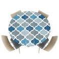 thumbnail image 1 of Fitted Round Tablecloths Table Covers 36-44in,Morocco Geometric Quatrefoil Plaid Waterproof Elastic Edged Table Cloth for Kitchen Dining Holiday Party Tables Decor,Blue and Grey Lattice on Linen, 1 of 6