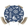 thumbnail image 1 of Fitted Round Tablecloths Table Covers 36-44in,Nautical Compass Lignthouse Anchor Waterproof Elastic Edged Table Cloth for Kitchen Dining Holiday Party Tables Decor,Marine Fish Anchor on Navy Blue, 1 of 6
