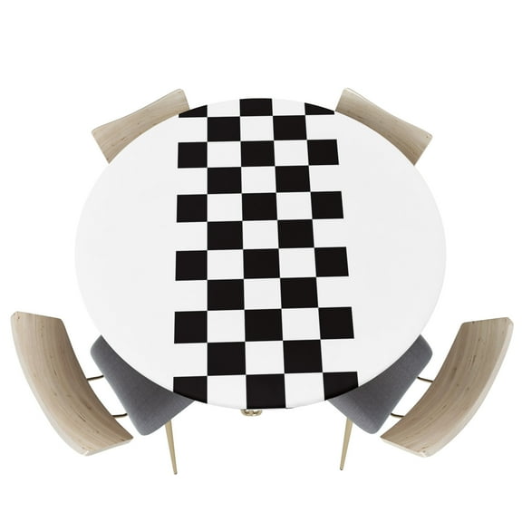 Fitted Round Tablecloths Table Covers 36-44in,Rural Black and White Buffalo Lattice Checked Waterproof Elastic Edged Table Cloth for Kitchen Dining Holiday Party Tables Decor,Gingham