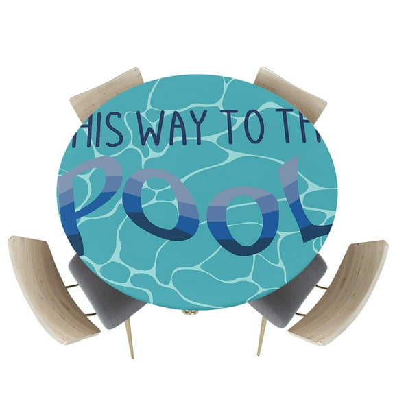 Fitted Round Tablecloths Table Covers 36-44in,Summer Swimming Pool Quote Waterproof Elastic Edged Table Cloth for Kitchen Dining Holiday Party Tables Decor,Blue Pond Water Wave