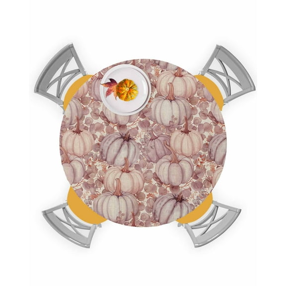 Fitted Round Tablecloths Table Covers 36-44in,Thanksgiving Fall Pumpkin Maple Leaf Waterproof Elastic Edged Table Cloth for Kitchen Dining Holiday Party Tables Decor,Watercolor Farm Autumn Harvest