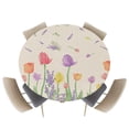 thumbnail image 1 of Fitted Round Tablecloths Table Covers 36-44in,Tulip and Lavender Floral on Burlap Waterproof Elastic Edged Table Cloth for Kitchen Dining Holiday Party Tables Decor,Watercolor Blossom Flower, 1 of 6