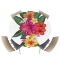 thumbnail image 1 of Fitted Round Tablecloths Table Covers 36-44in,Watercolor Puerto Rico Hibiscus Flower and Green Leaves Waterproof Elastic Edged Table Cloth for Kitchen Dining Holiday Party Tables Decor,White, 1 of 6